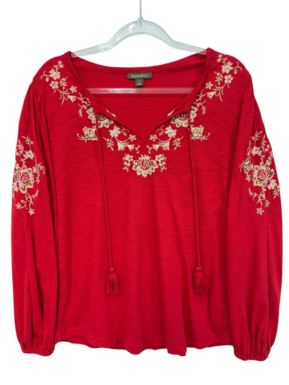 Pure Cotton Modal Knit Embroidered Tassel Rope Fringe Blouse Top Tee